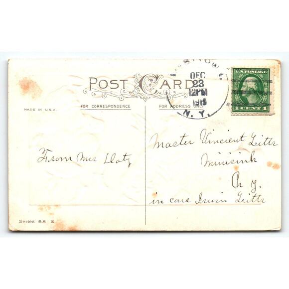 Santa Claus Christmas Postcard Dancing Gnome Elf Stecher 1919 Embossed Vintage - Picture 2 of 2